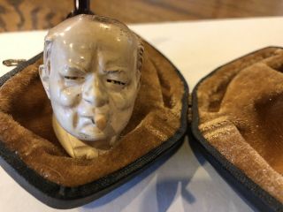 Winston Churchill Figural Vintage Meerschaum Smoking Pipe With Case