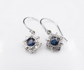 Vintage 14k White Gold Natural Blue Sapphire Dangle Earrings 1ct Eg1209