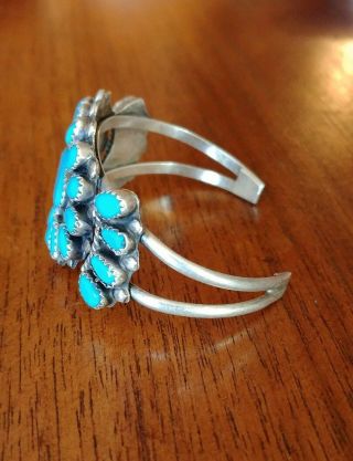 Vintage Children ' s Small Sterling Silver Turquoise Cluster Cuff Bracelet Native 3