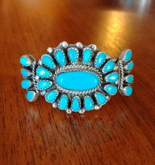 Vintage Children ' s Small Sterling Silver Turquoise Cluster Cuff Bracelet Native 5