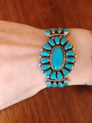 Vintage Children ' s Small Sterling Silver Turquoise Cluster Cuff Bracelet Native 6