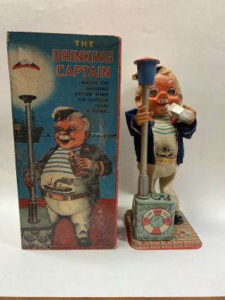 Vintage Amico The Drinking Captain Battery Operated Tin Toy 1950 