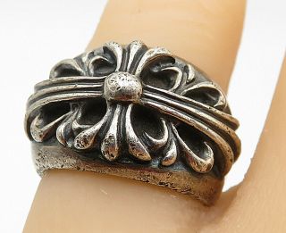 Chrome Hearts 925 Silver - Vintage Floral Cross Designed Band Ring Sz 5 - R9885