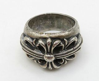 CHROME HEARTS 925 Silver - Vintage Floral Cross Designed Band Ring Sz 5 - R9885 2