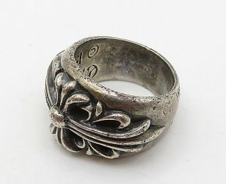 CHROME HEARTS 925 Silver - Vintage Floral Cross Designed Band Ring Sz 5 - R9885 5