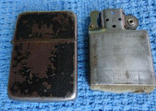 Vintage Zippo Wwii Black Crackle 3 Barrel 14 Hole Steel Case & Insert Lighter.