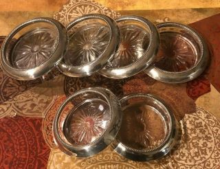 6 Frank M.  Whiting Sterling Silver And Glass Coasters (4) 4 1/4 " (2) 3 1/4 "