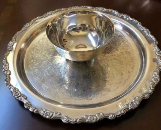 Oneida Scroll & Flower Pattern Trim Silver Plated Chip And Dip Server Bowl Dish