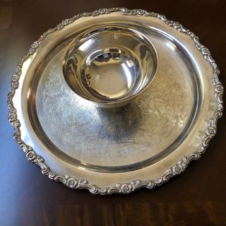 Oneida Scroll & Flower Pattern trim silver plated Chip and Dip Server bowl dish 2