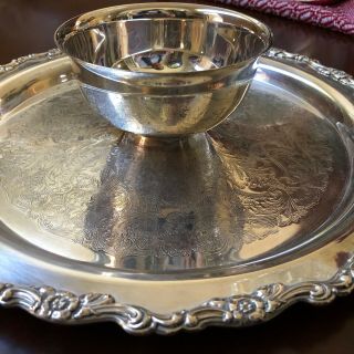 Oneida Scroll & Flower Pattern trim silver plated Chip and Dip Server bowl dish 3