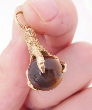 9ct Gold Tigers Eye Heavy Eagles Claw Pendant/ Large Charm,  9k 375