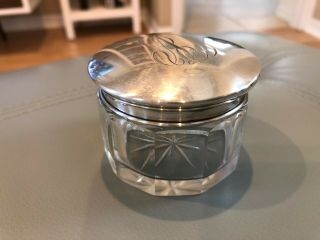 Antique Sterling Silver Jar Cut Glass Inkwell Powder Sugar Tea Art Deco