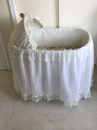 Vintage Wicker Bassinet With Mattress,  Skirt & Hood Cover - Pick Up 10509