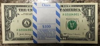 100 Bep Strap 2007 Rare $1.  00 One Dollar Federal Reserve Star Notes