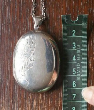 Huge Vintage Fine Silver Locket Pendant On Chunky Silver Chain