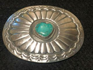 Vintage Sterling Silver Southwestern Stype Belt Buckle With Turquoise Stone