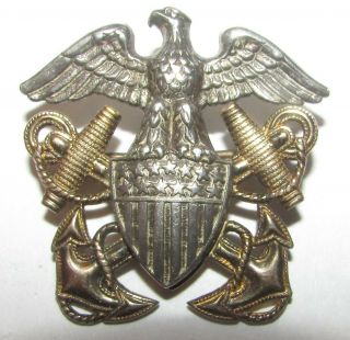 Gemsco Ww2 Sterling & 1/20th 10k Officers Garrison Cap Pin United States Navy