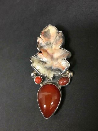 Vintage Amy Kahn Russell Lace Agate,  Coral,  Carnelian Pin/ Pendant