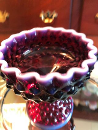 VINTAGE FENTON PLUM HOBNAIL OPALESCENT ART GLASS COVERED CANDY COMPOTE BOWL 6