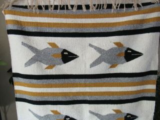 Vtg 1960s Hand Woven FISH Wool RUG Mexican American Wall Hanging 31x52 