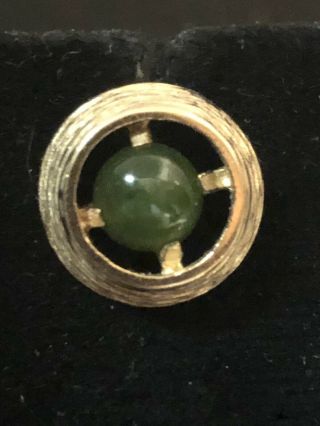 Vintage 14k Solid Yellow Gold And Jade Tie Tack.