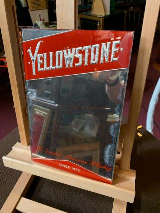 Vintage Yellowstone Whiskey Mirror Advertising Sign " Watch Our Video "