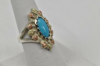 Coleman Cco Turquoise Black Hills Gold 12k Sterling Silver Ring Size 8
