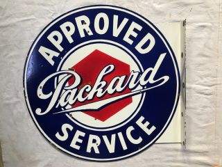 Vintage Porcelain Packard Service 24”x24” Double Sided Flange Enamel Sign.