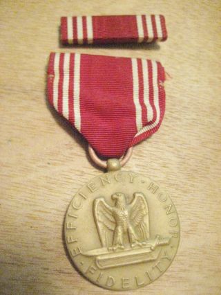 Wwii Era U.  S.  Army Good Conduct Medal & Ribbon Bar - Full Size Slot Brooch