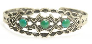 Vintage Navajo Sterling Silver Harvey Old Pawn Turquoise Arrows Cuff Bracelet