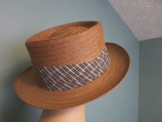 Vintage Panama Style Straw Hat W Leather Band 7 1/8 Natley Label Tan