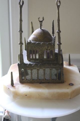 Vintage Egyptian Yellow Marble Glass Temple Or Mosque Metal Architectural Model