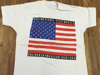 L - Vtg 1989 The Rolling Stones Steel Wheels North American Tour T - Shirt Usa