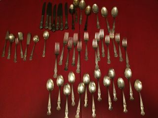 47 Pc Set Of Wm Rogers Magnolia Extra Plate Silverplate Flatware Rogers