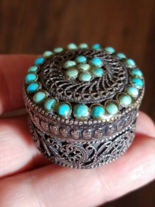 Vintage Sterling Silver With Turquoise Trinket Box