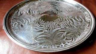 Antique Fern Engraved James Dixon & Sons Sheffield Silver Plate Tray Salver 12 "
