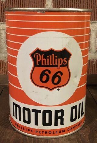 Vtg Phillips 66 Motor Oil 1 Quart Oil Can Orange Tin Bartlesville Oklahoma