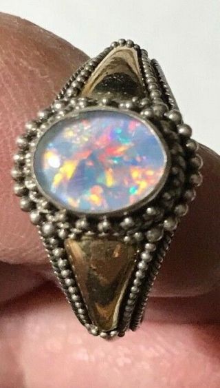 Signed Gold & Sterling Silver Ring W/stunning Opal 925 Ba 18k Size 9 Ss - 38
