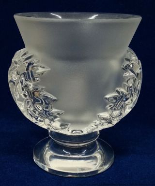 Vintage Lalique France St Cloud Acanthus Leaf Signed French Art Glass Vase