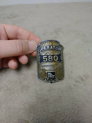 Obsolete Vintage Philadelphia Rapid Transit Prt Operator Hat Badge 580 Rare