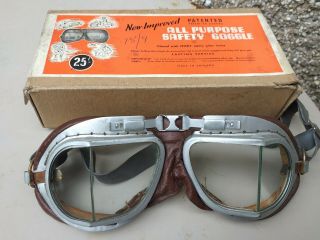 Vintage Motorcycle Goggles Melton No 21133 Boxed 1960s Flying Aviation Pilots