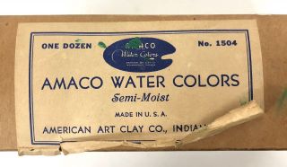 12 Vintage Amaco Water Color Paint Set American Art Clay Co NOS 4