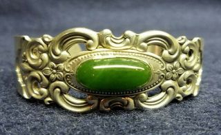 Vintage Towle Sterling Silver Grand Duchess Cuff Bracelet W/ Nephrite Jade Stone