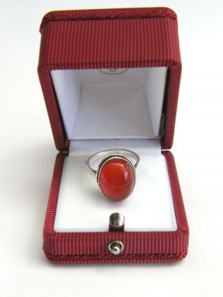 Vintage - Solid Silver/carnelian Agate Cabachon Ring - Large Setting - Size M - C1930 