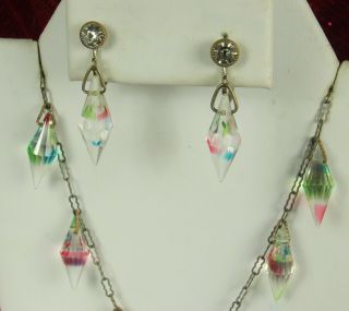 1920s CZECH IRIS CRYSTAL GLASS Necklace Earrings ART DECO Briolette/Bicone Drops 4