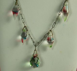 1920s CZECH IRIS CRYSTAL GLASS Necklace Earrings ART DECO Briolette/Bicone Drops 6
