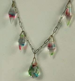1920s CZECH IRIS CRYSTAL GLASS Necklace Earrings ART DECO Briolette/Bicone Drops 7