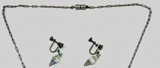 1920s CZECH IRIS CRYSTAL GLASS Necklace Earrings ART DECO Briolette/Bicone Drops 8