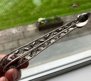Superbly Hand Crafted Antique Silver Acorn And Oak Leaf Tongs