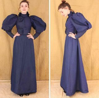 Vintage 1890s Victorian Era 100 Silk 2 - Piece Dress With Gigot Sleeves